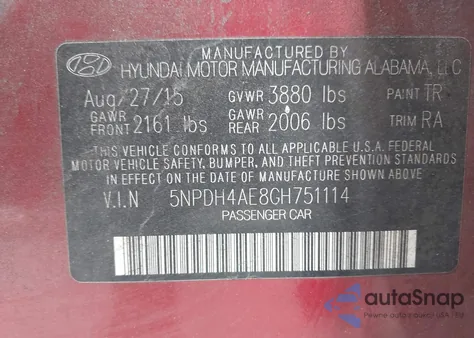 2016 Hyundai Elantra Se from USA, damaged, VIN 5NPDH4AE8GH751114